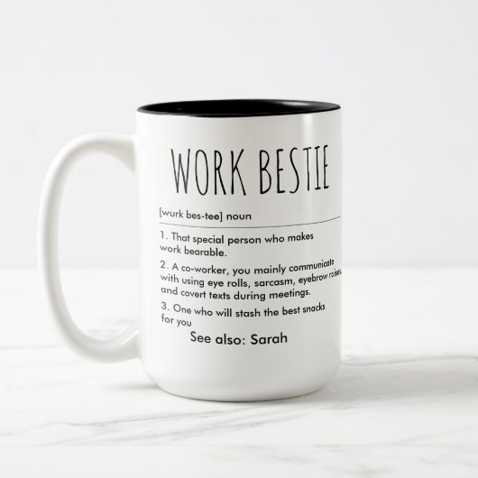 Funny Work Bestie Individuelle Name Definition Zweifarbige Tasse (Links)