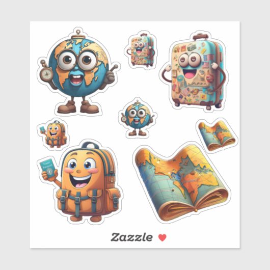 Funny World Travel Sticker Set - Quirky Globe (Blatt)