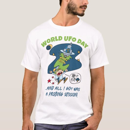 Funny World UFO Day Probing Session Cartoon T-Shirt (Vorderseite)