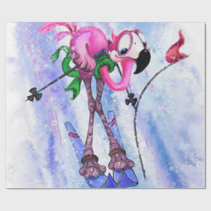 Funny Wrapping Paper mit Pink Flamingo Skier Geschenkpapier