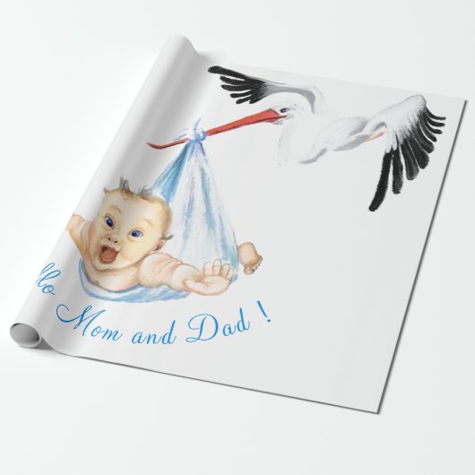 Funny Wrapping Paper Storch mit Baby - Custom Text Geschenkpapier (Ungerollt)