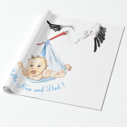 Funny Wrapping Paper Storch mit Baby für Ihren Tex Geschenkpapier (Ungerollt)