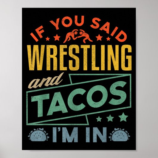 Funny Wrestling And Tacos Shirt Wrestle Retro Men Poster (Vorne)