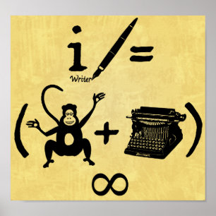 Funny Writer Monkey Schreibmaschine Equation Poster
