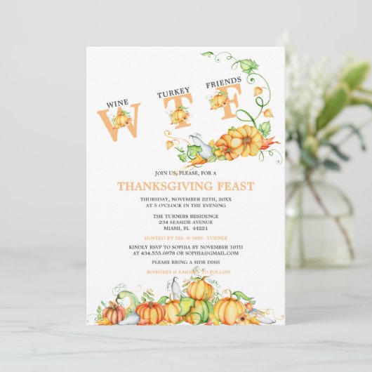 Funny WTF Erntedank Feeling Pumpkins Einladung (Stehend Vorderseite)