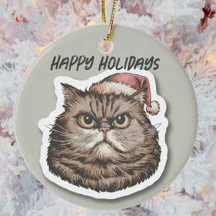 Funny wütend Cat Weihnachtsfeiertag Keramik Ornament