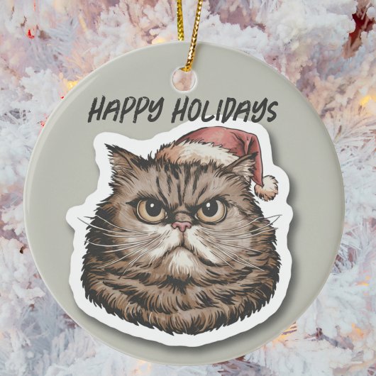 Funny wütend Cat Weihnachtsfeiertag Keramik Ornament