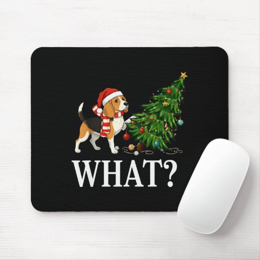Funny Xmas Beagle Pushing Christmas Tree Over Dog  Mousepad (Mit Mouse)