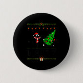 Funny Xmas Black Cat Pushing Christmas Tree Over C Button (Vorderseite)