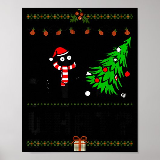 Funny Xmas Black Cat Pushing Christmas Tree Over C Poster (Vorne)