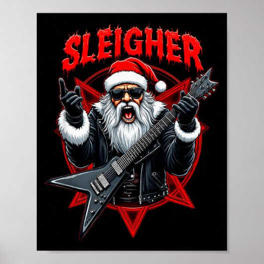 Funny Xmas Christmas Guitar Santa Sleigher Heavy M Poster (Vorne)