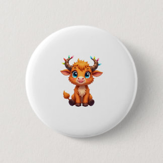 Funny Xmas Cow Lights Boys Girls Cute Highland Cow Button