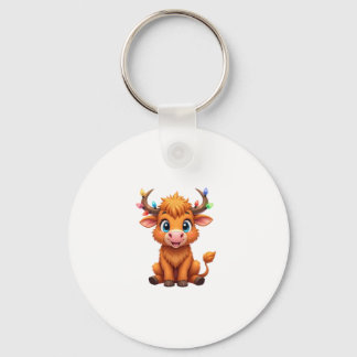 Funny Xmas Cow Lights Boys Girls Cute Highland Cow Schlüsselanhänger