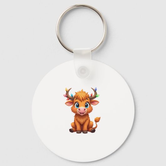 Funny Xmas Cow Lights Boys Girls Cute Highland Cow Schlüsselanhänger (Vorderseite)