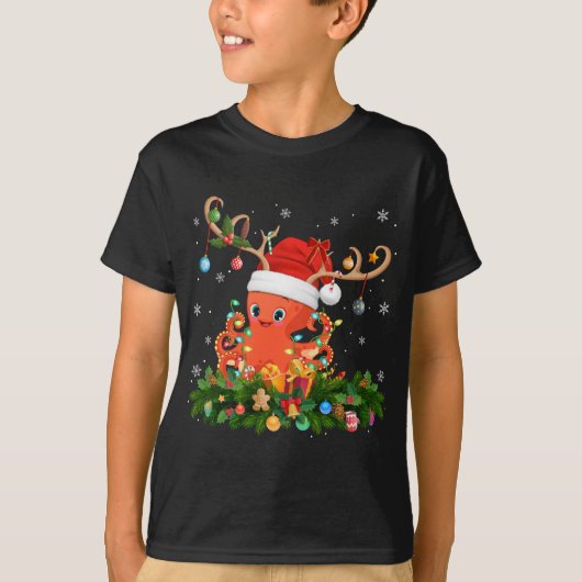 Funny Xmas Holiday Reindeer Hat Santa Octopus Chri T-Shirt (Vorderseite)
