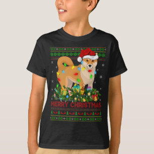 Funny Xmas Leuchtbaum Santa Ugly Shiba Inu Dog T-Shirt