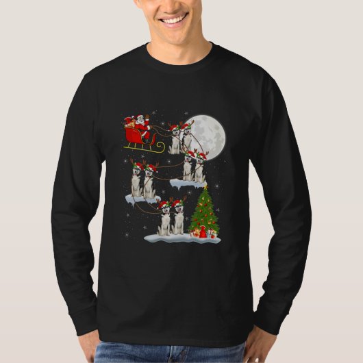 Funny Xmas Leuchtturm Baum Santa Riding Husky Hund T-Shirt (Vorderseite)
