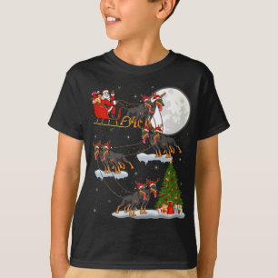 Funny Xmas Leuchtturm Tree Santa Riding Doberman D T-Shirt
