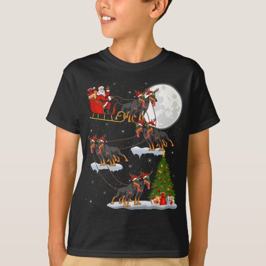 Funny Xmas Leuchtturm Tree Santa Riding Doberman D T-Shirt (Vorderseite)