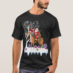 Funny Xmas Leuchtturm Tree Santa Riding Greyhound T-Shirt