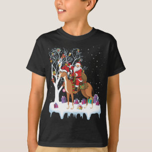 Funny Xmas Leuchtturm Tree Santa Riding Greyhound T-Shirt