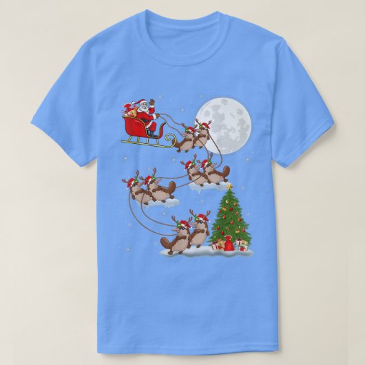 Funny Xmas Leuchtturm Tree Santa Riding Platypus C T-Shirt (Design vorne)