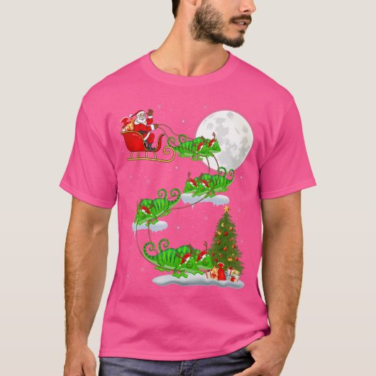 Funny Xmas Licht Tree Santa Riding Chameleon Ch T-Shirt (Vorderseite)