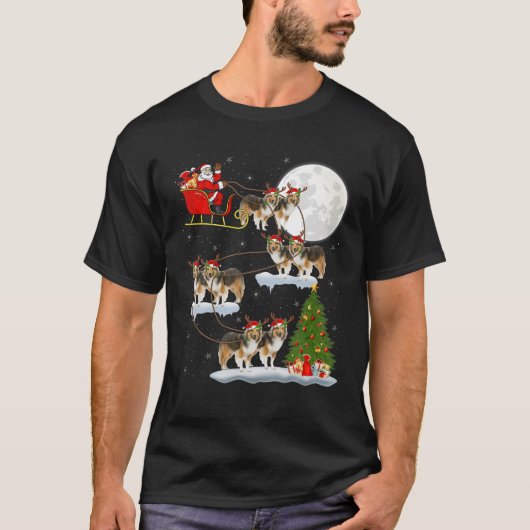 Funny Xmas Licht Tree Sheltie Christi T-Shirt (Vorderseite)