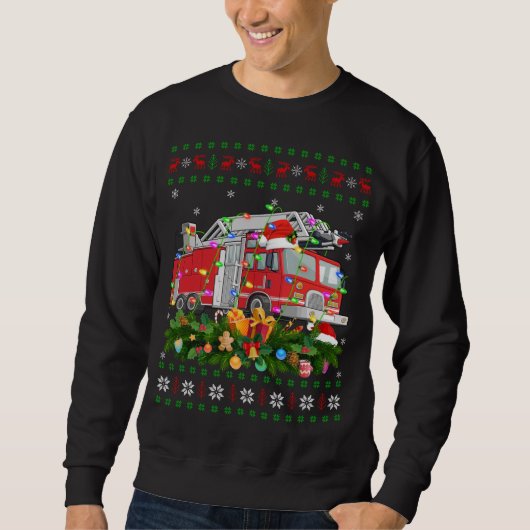 Funny Xmas Lichter Tree Santa Ugly Fire Truck Chr Sweatshirt (Vorderseite)