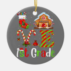 Funny Xmas Lighting Love 1st Grade Teacher Christm Keramik Ornament