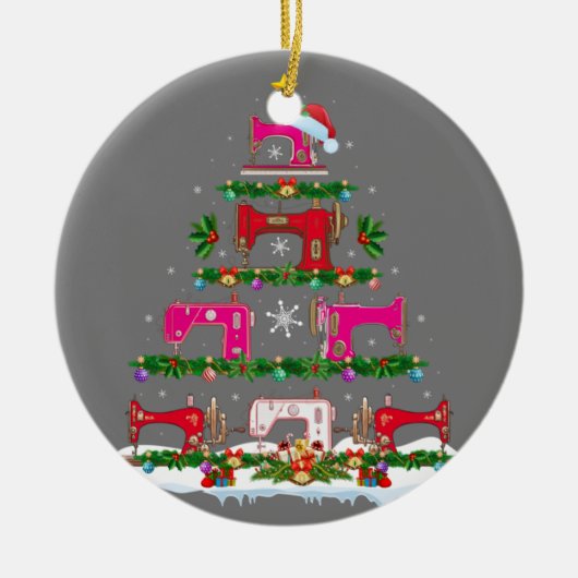 Funny Xmas Lighting Nähmaschine Weihnachtsbaum Keramik Ornament (Vorne)