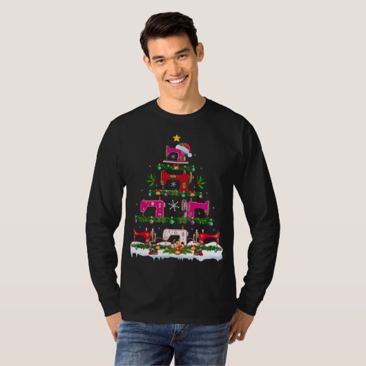 Funny Xmas Lighting Nähmaschine Weihnachtsbaum T-Shirt (Vorne ganz)