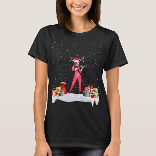 Funny Xmas Lighting Rentier Weihnachtsmannmütze Bi T-Shirt (Vorderseite)