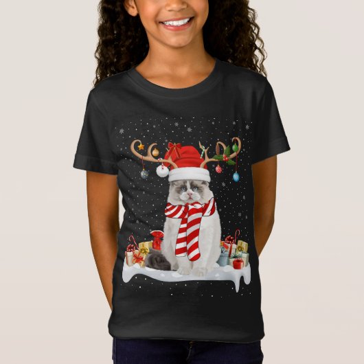 Funny Xmas Lighting Rentier Weihnachtsmannmütze Ra T-Shirt (Vorderseite)