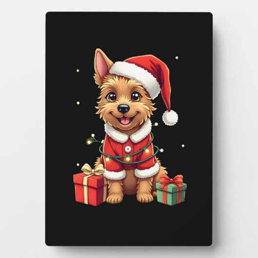 Funny Xmas Lighting Santa Border Terrier Dog Chris Fotoplatte (Vorderseite)