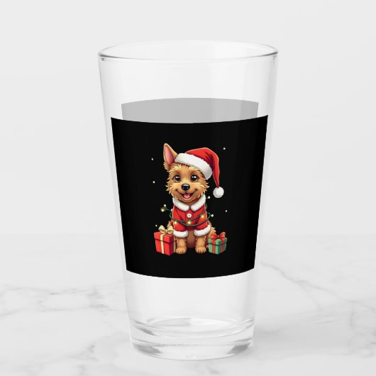 Funny Xmas Lighting Santa Border Terrier Dog Chris Glas (Vorderseite)