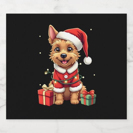 Funny Xmas Lighting Santa Border Terrier Dog Chris Schaumweinetikett (Einzelnes Label)