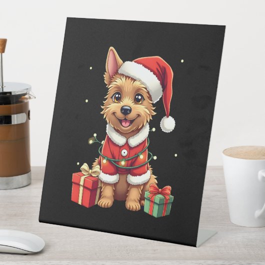 Funny Xmas Lighting Santa Border Terrier Dog Chris Sockelschild (In Situ)