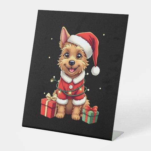 Funny Xmas Lighting Santa Border Terrier Dog Chris Sockelschild (Vorderseite)