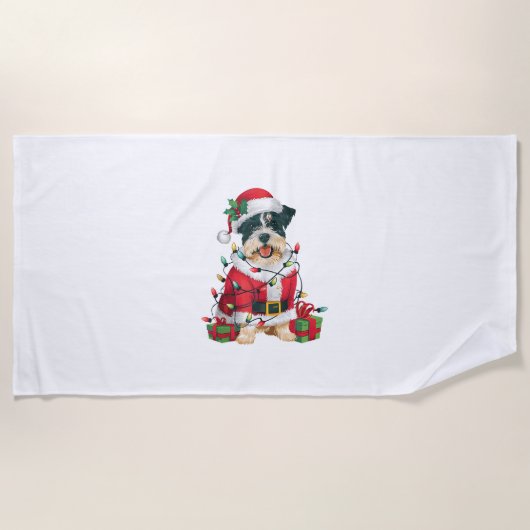 Funny Xmas Lighting Santa Border Terrier Dog Chris Strandtuch (Vorderseite)