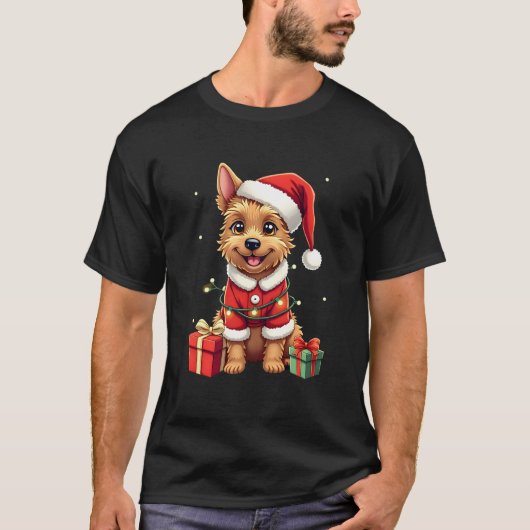 Funny Xmas Lighting Santa Border Terrier Dog Chris T-Shirt (Vorderseite)