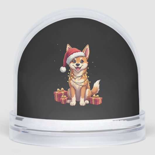 Funny Xmas Lighting Santa Hat Tamaskan Dog Christm Schneekugeln (Vorderseite)