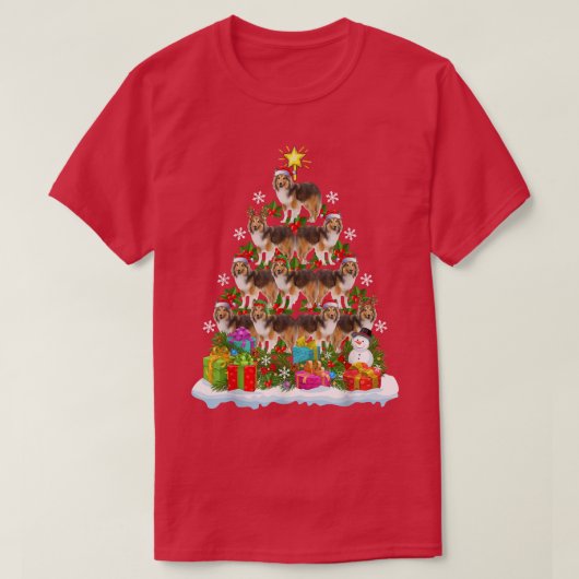 Funny Xmas Lighting Santa Shetland Sheepdog Christ T-Shirt (Design vorne)