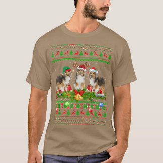 Funny Xmas Lighting Santa Ugly Shetland Sheepdog C T-Shirt