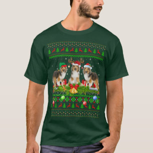 Funny Xmas Lighting Santa Ugly Shetland Sheepdog C T-Shirt