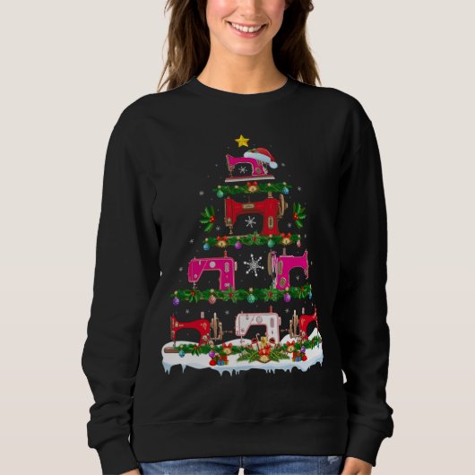Funny Xmas Lighting Sewing Machine Christmas Tree Sweatshirt (Vorderseite)