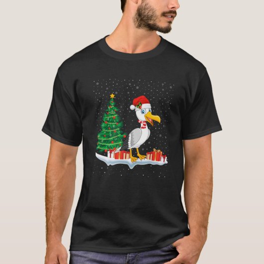 Funny Xmas Lighting Tree Santa Hat Seagull Christm T-Shirt (Vorderseite)