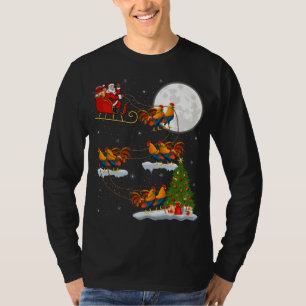 Funny Xmas Lighting Tree Santa Riding Bird T-Shirt