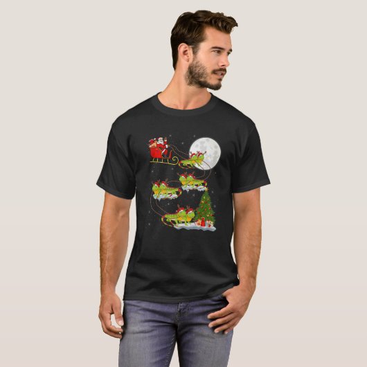 Funny Xmas Lighting Tree Santa Riding Iguana Chris T-Shirt (Vorne ganz)