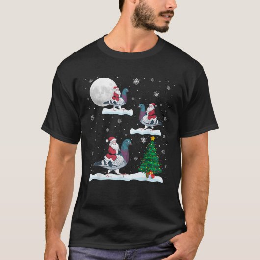 Funny Xmas Lighting Tree Santa Riding Pigeon Chris T-Shirt (Vorderseite)
